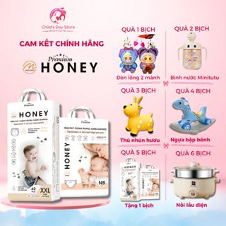 Bỉm Honey Premium, Tã Honey Premium Cải Tiến, Thấm Hút 1200ml, Mềm Mại, Đủ Size Dán/Quần Dành Cho Bé