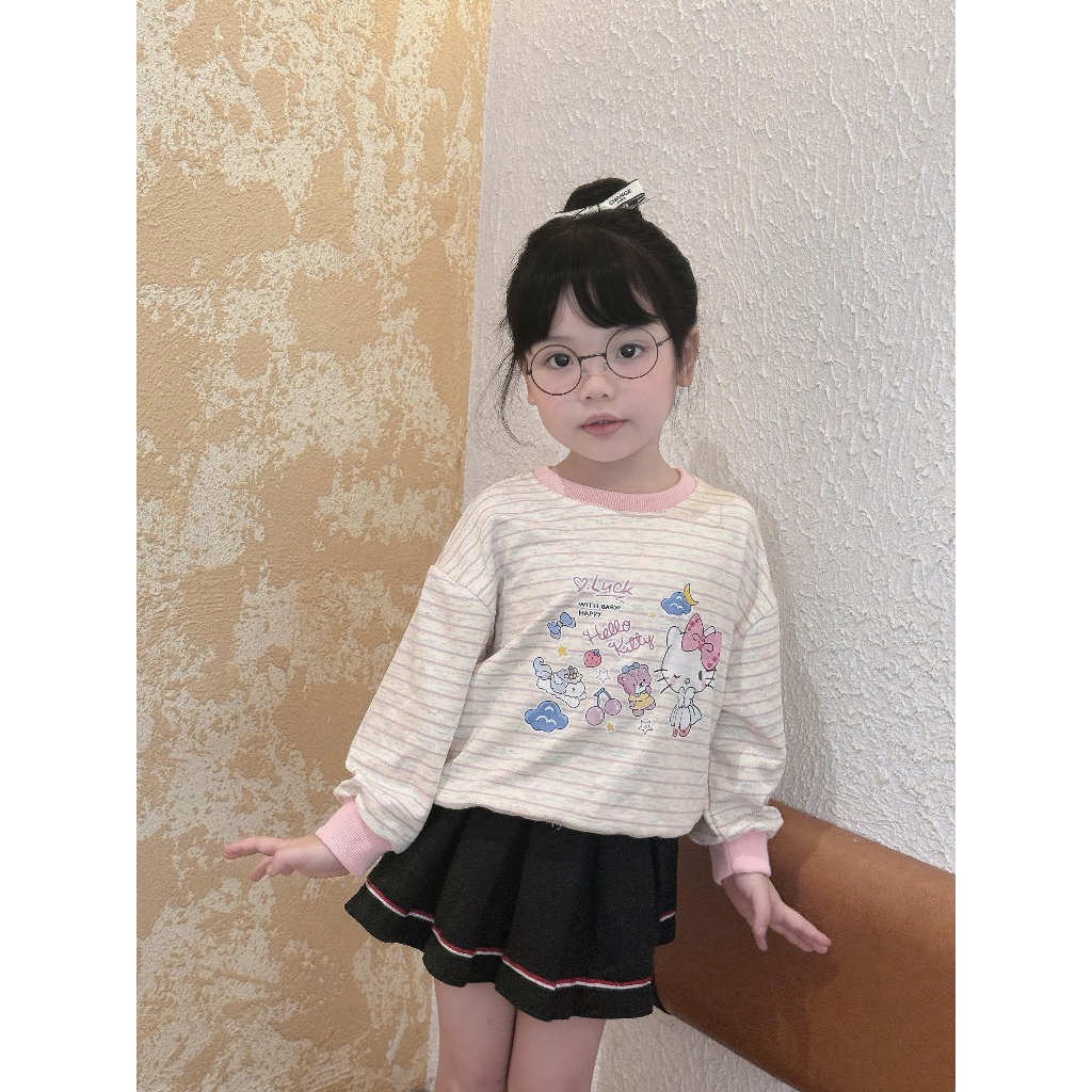 Áo swearter kẻ hồng bé gái đáng yêu hiệu BERNIE