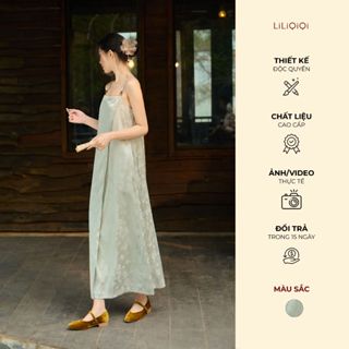Váy yếm gấm dập nhăn dáng suông xòe dài có túi (không dây điều chỉnh) LiLiQiQi By LeeGi - DD852