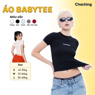 Áo Thun Basic Babytee Ôm Body In Logo ChaChing, Áo Babytee Croptop Tay Ngắn Chất Thun Borip Dày Dặn, Co Giãn