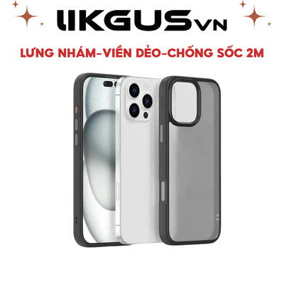Ốp Lưng Nhám Viền TPU Dẻo Nút Bấm Kim Loại LKVN-02 Chính Hãng LIKGUS VN Cho Iphone-Chống Ố Vàng