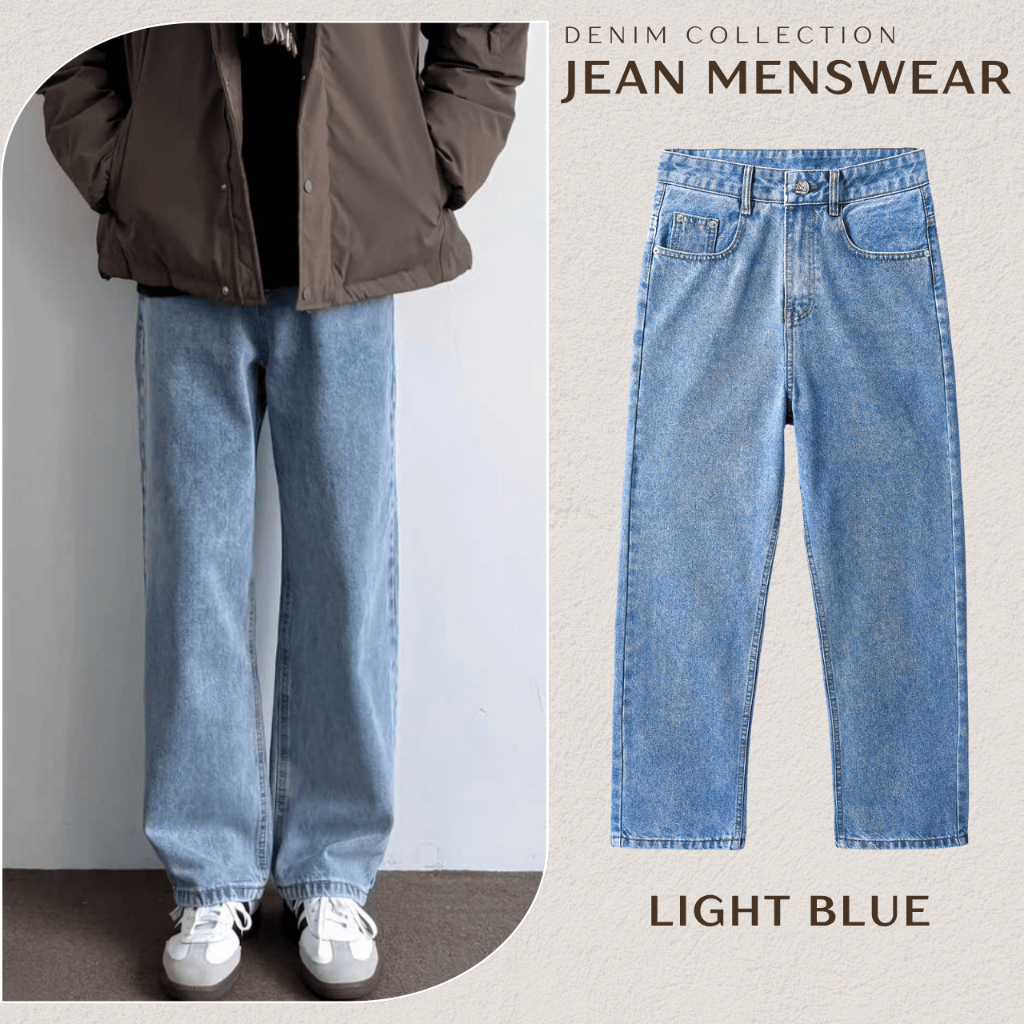 Quần Jean Nam Form Regular Màu Light Blue Chất Liệu Jean Chính Phẩm, Quần Bò Nam Size 45-120kg
