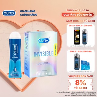 Combo Durex Invisible siêu mỏng hộp 16 bao và Gel bôi trơn Durex Play Classic chai 50ml