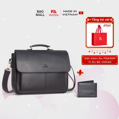 COMBO SIÊU HỜI - Cặp da công sở đựng laptop Fadoda FCD309 và Ví da bò thật Fadoda VN046