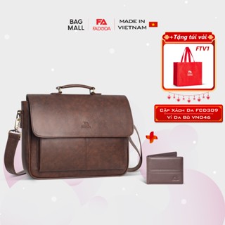 COMBO SIÊU HỜI - Cặp da công sở cao cấp đựng laptop Fadoda FCD309 và Ví da bò thật Fadoda VN046