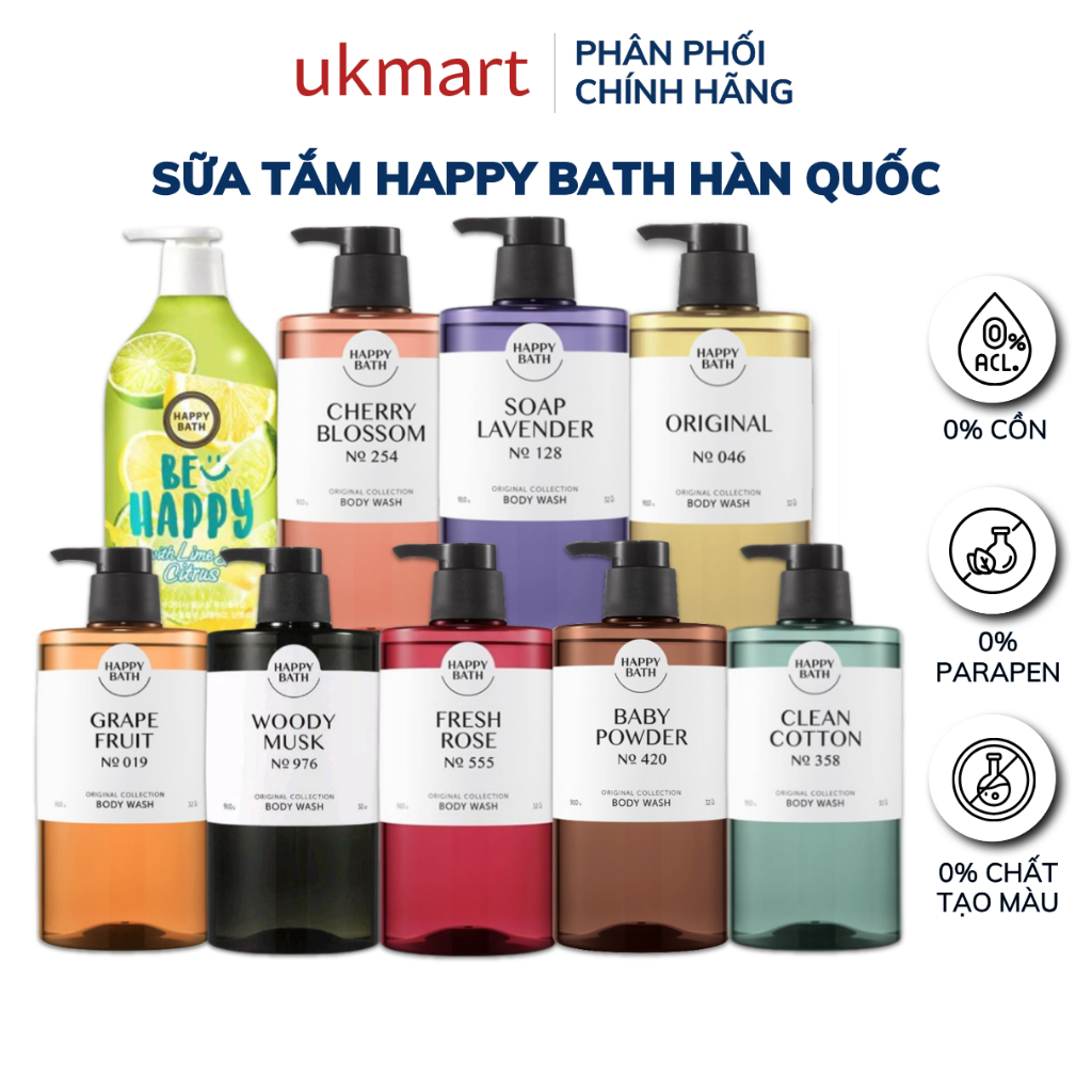  Sữa tắm Happy Bath Hàn Quốc 900g - 1200g  Happy cao cấp 910G  