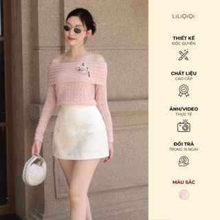   KOL  Áo Len Trễ Vai Chân Váy Gấm Kem LiLiQiQi By LeeGi Thiết Kế Nữ Tính Điệu Đà - AV808 