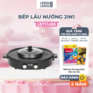Nồi lẩu điện 2 ngăn Lebenlang LBTT5288, bếp lẩu nướng 2in1 đa năng tròn loại to,1800W tiện lợi