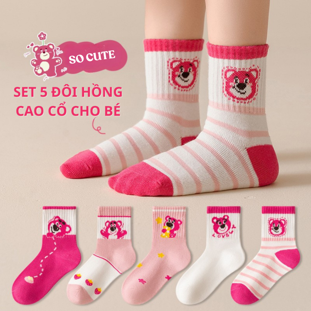 Combo 5 Đôi Tất Vớ Cho Bé Cổ Cao Chất Liệu Mềm Dày Co Dãn Thoải Mái Hình Dễ Thương