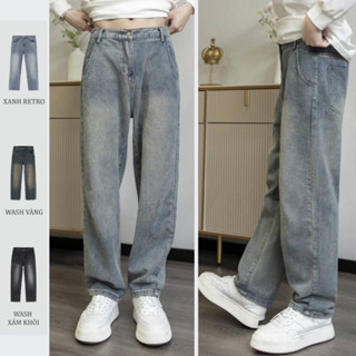Quần jean nam màu RETRO Rêu cạp cao form dáng suông vừa chất vải denim mềm mịn thoáng mát