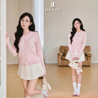 DELIZ - Áo cardigan len vặn thừng phối cúc dài tay basic thu đông len lông thỏ mềm cao cấp CD101