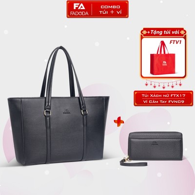 COMBO SIÊU HỜI - Túi xách da nữ đựng laptop Fadoda FTX17 và Ví nữ dài cầm tay Fadoda FVN09