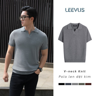 [TẶNG HỘP CHO ĐƠN TỪ 499K] Áo polo LEN DỆT KIM nam V-neck Knit vải dệt tổ ong phối màu neutral thanh lịch LEEVUS APL335
