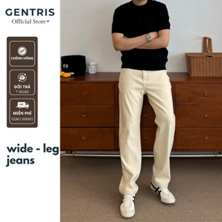  Quần jean nam ống suông đứng tôn dáng GENTRIS vải kaki jeans cao cấp màu be 