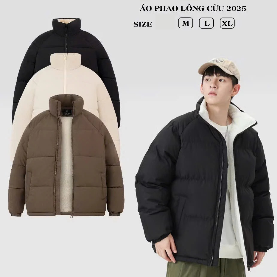 Áo Khoác Phao Suông Lót Lông Cừu Cao Cấp , Áo Đại Hàn Dày Dặn Chống Rét, Giữ Ấm Cơ Thể Cho Nam Nữ Unisex Menswear 2025