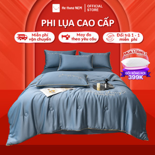 Bộ chăn ga gối 5 món Hệ Thống Nệm cao cấp Combo ga giường 5 món chăn chần phi lụa thái trải phủ giường mát lạnh mùa hè