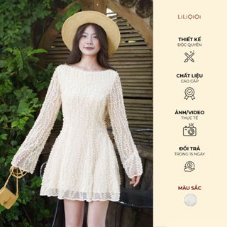  Váy ren hoạ tiết cổ đổ hở lưng dáng ngắn tùng xoè sang trọng dự tiệc LiLiQiQi by LeeGi - VN02 