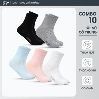 Combo 10 tất vớ nữ cổ trung Cotton dệt lưới thoáng khí kháng khuẩn - ONOFF 16AQ24A219