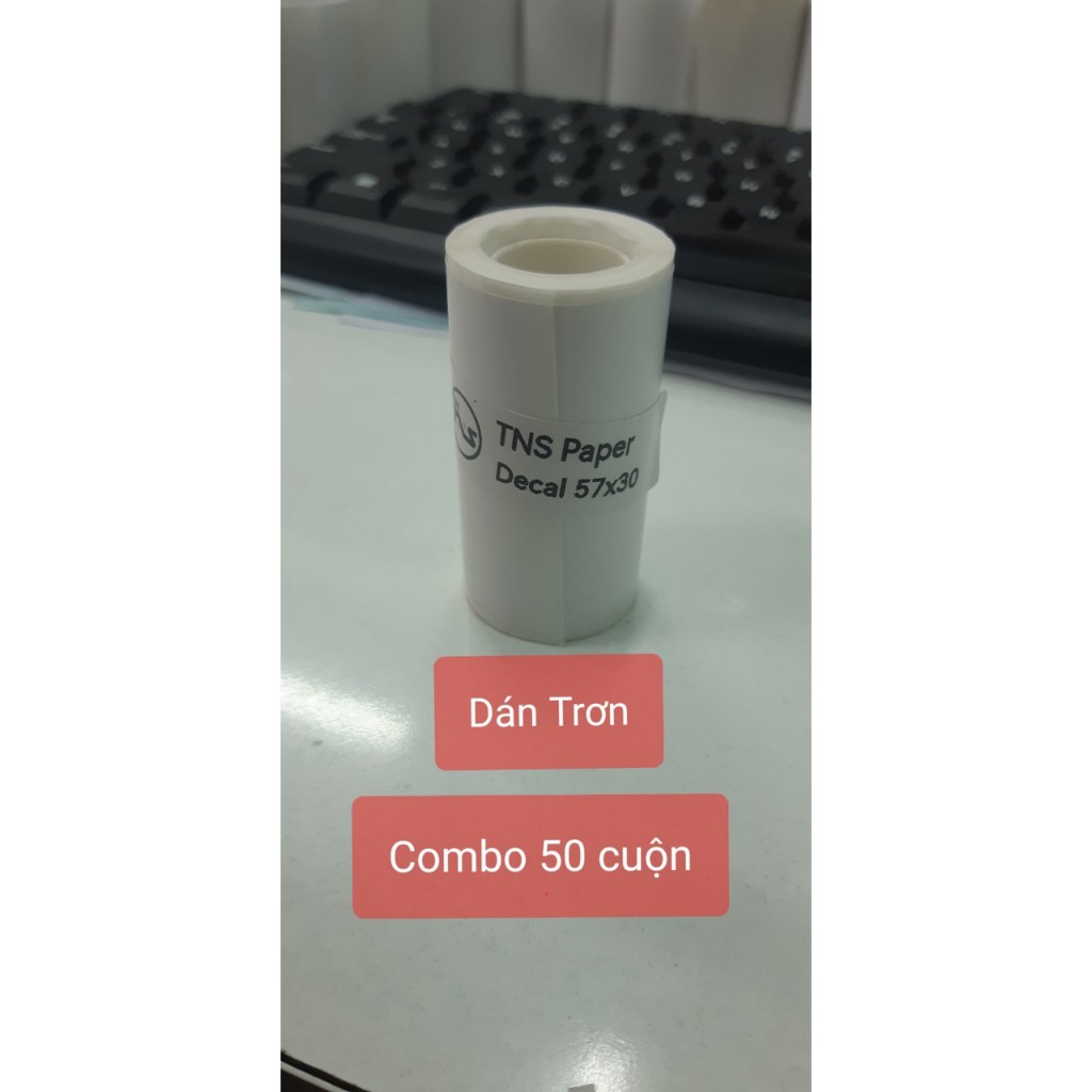 50 cuộn Decal Giấy in nhiệt Dán Trơn dài 2,9m kt 57x30 cho các máy in nhiệt sử dụng khổ giấy 58mm