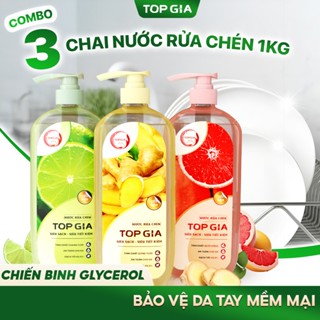 Nước Rửa Chén Bát TopGia Thành Phần Tự Nhiên, Làm Sạch Dầu Mỡ Hiệu Quả, Dịu Nhẹ Da Tay, Chai 1kg