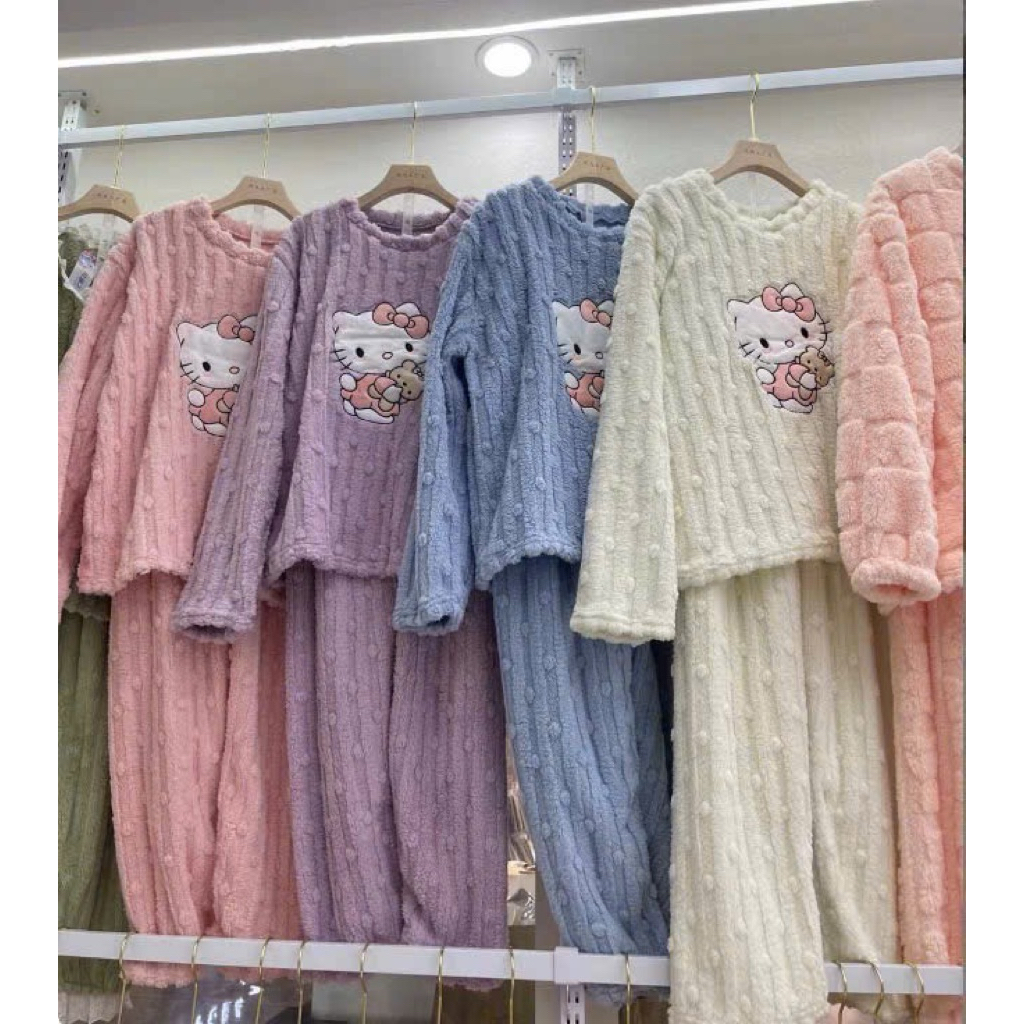 Bộ Đồ Ngủ Nữ Pijama Dài Tay Lông Xoắn Dày Ấm | Set Ngủ Thêu Cute Freesize 40–65kg Mềm Mại