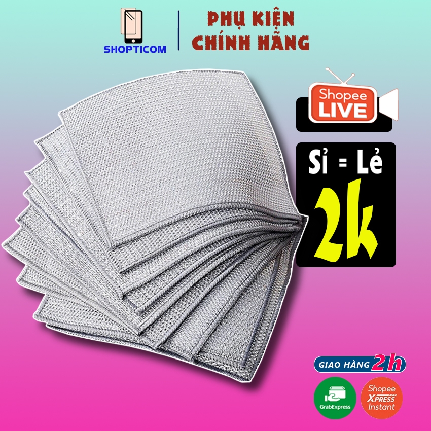 Combo 5/10 miếng rửa chén lưới 2 lớp sợi kim loại, khăn rửa chén cọ xoong nồi không mài mòn