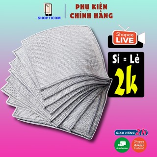 Combo 5/10 miếng rửa chén lưới 2 lớp sợi kim loại, khăn rửa chén cọ xoong nồi không mài mòn