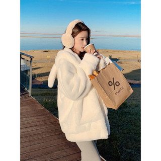 Áo Khoác Lông Thỏ Mượt  Tai Gấu 2 lớp Có Mũ Họa Tiết đẹp - Áo Lông Thỏ Có Mũ Form Rộng ấm Áp