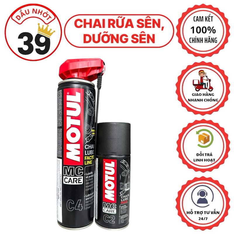Chai dưỡng sên xe MOTUL C2 (150ml), MOTUL C4 (400ml) nhập khẩu PHÁP, bôi trơn tốt, chống văng, chống