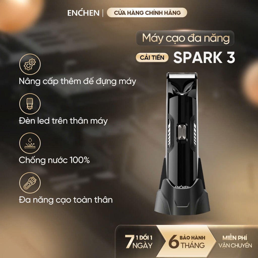 Máy Cạo Lông Toàn Thân Enchen Spark 3 - Cạo Lông Vùng Kín, Chân, Nách Cho Nam & Nữ - Chống Nước, Đèn Led, An Toàn