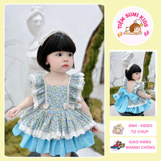Váy Hoa Nhí Phối Ren Bồng Xòe Cho Bé Cực Xinh