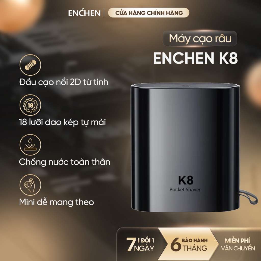 Máy cạo râu Enchen K8 đầu cạo 2D chống nước, 18 lưỡi dao tự mài, pin dùng đến 60 ngày - BH 6 tháng