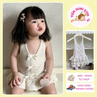 Váy Jum Cổ Yếm Phối Nơ Cho Bé Cực Đáng Yêu