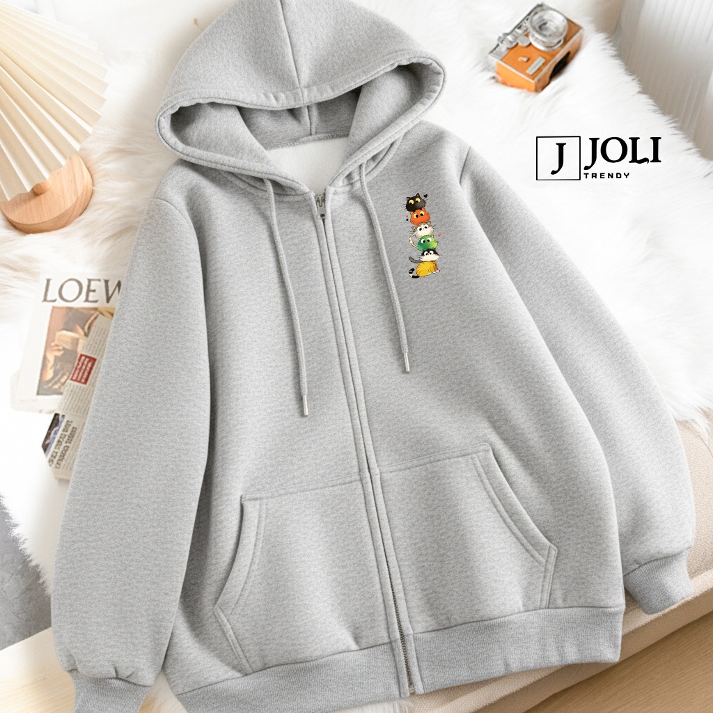 Áo Hoodie Zip, Áo Khoác Nam Nữ Unisex By JOLI Mã Flying Cat Chất Nỉ Bông Form Rộng Mũ 2 Lớp J Joli Trendy | BigBuy360 - bigbuy360.vn