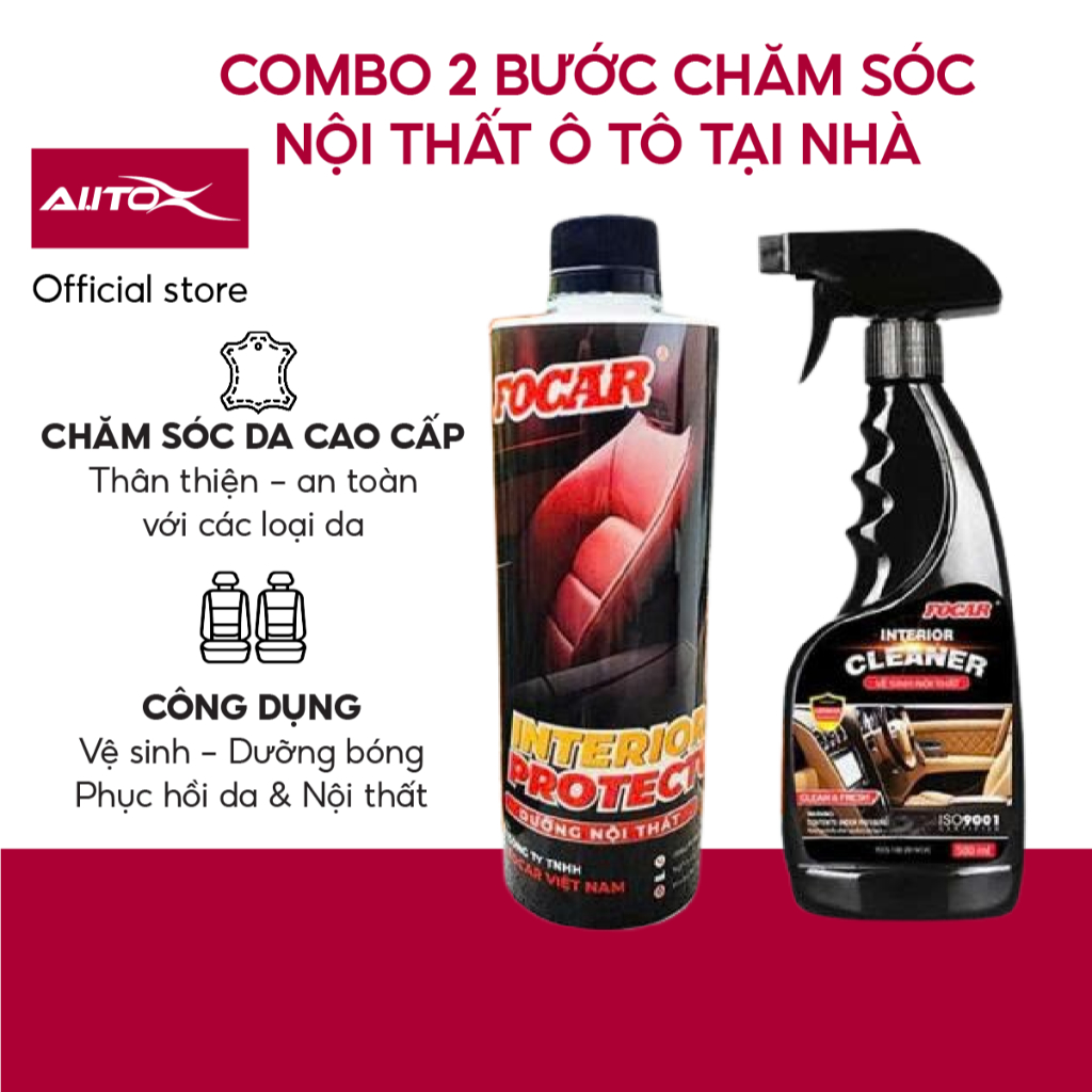 Combo 2 bước vệ sinh và dưỡng bóng nội thất ô tô Focar tại nhà
