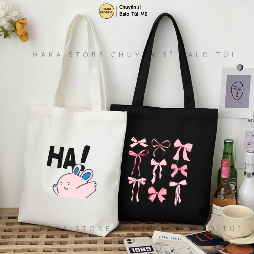Túi Tote túi Vải canvas Đẹp đi học có khóa miệng đi chơi phong cách ulzzang nhiều hoạ tiết Labubu,Micky đựng vừa sách vở