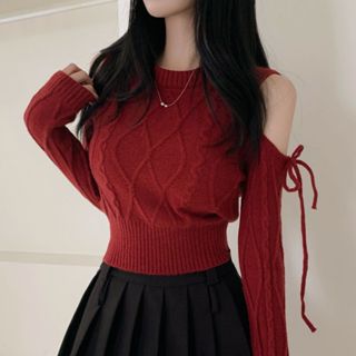  Áo len nữ khoét vai phối nơ xinh nhiều màu mix chân váy ngăn phong cách hàn quốc 2025 LM28 HL-28.5 