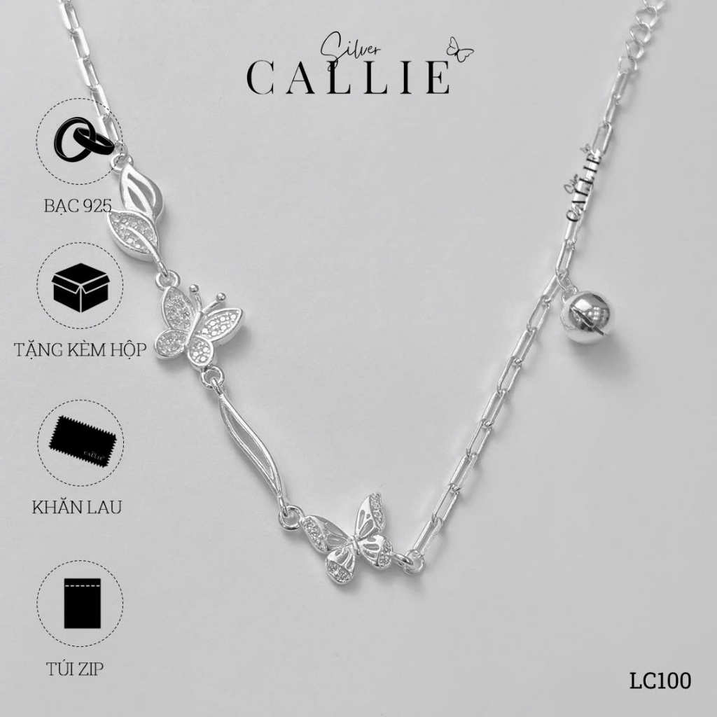 LC100 - Lắc Chân Bạc Callie Silver Butterfly Lá Kèm Chuông