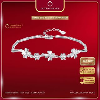 Lắc tay bạc Ý 925 mạ vàng trắng cỏ 4 lá Duyson Silver, vòng tay nữ cỏ bốn lá đính đá CZ 5A cao cấp