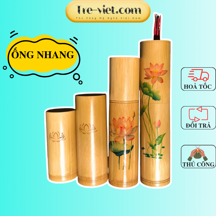 Ống đựng nhang bằng tre - Ống tre cắm nhang đẹp có khắc/in hoa sen nhiều mẫu nhiều kích thước