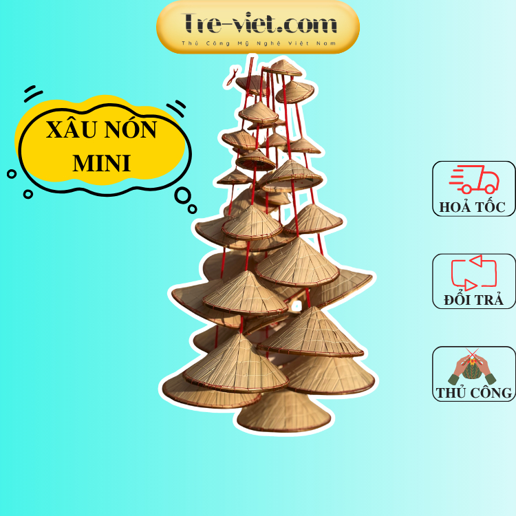 Xâu nón lá mini trang trí phong cách đồng quê - Xâu 5 nón lá mini