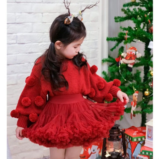  April bébé - SET TUTU Noel màu đỏ áo len váy xoè bồng tầng cho bé gái đáng yêu dịp lễ tết 