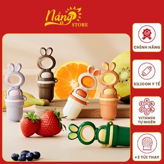 Túi nhai ăn dặm cho bé, núm ăn dặm cho bé chống hóc silicon an toàn mắt lưới rộng tặng 2 size núm thay thế cho bé