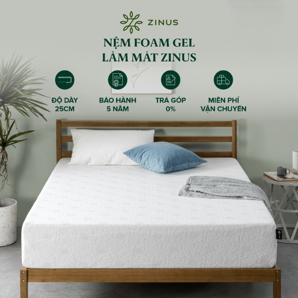 [Giao tận cửa HCM/HN] Nệm Cao su non Foam Gel Mát 25cm Zinus - 10in Gel-Infused Foam Mattress