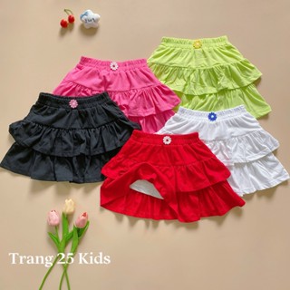  Chân Váy Bé Gái Thun Đính Hoa Thêu-BST 5 màu: Hồng Đỏ Trắng Xanh Cốm Đen Basic - Trang25kids 