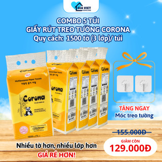   COMBO 5 TÚI  khăn giấy rút treo tường CORONA 1500 TỜ 3 LỚP nhiều tờ hơn nhiều lớp hơn giá rẻ hơn 