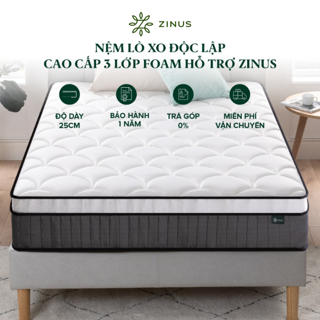 [Giao tận cửa HCM/HN] Nệm Lò Xo Độc Lập Với 3 Tầng Foam Hỗ Trợ 25cm - 10in Euro Top OPP Pocket Sprin