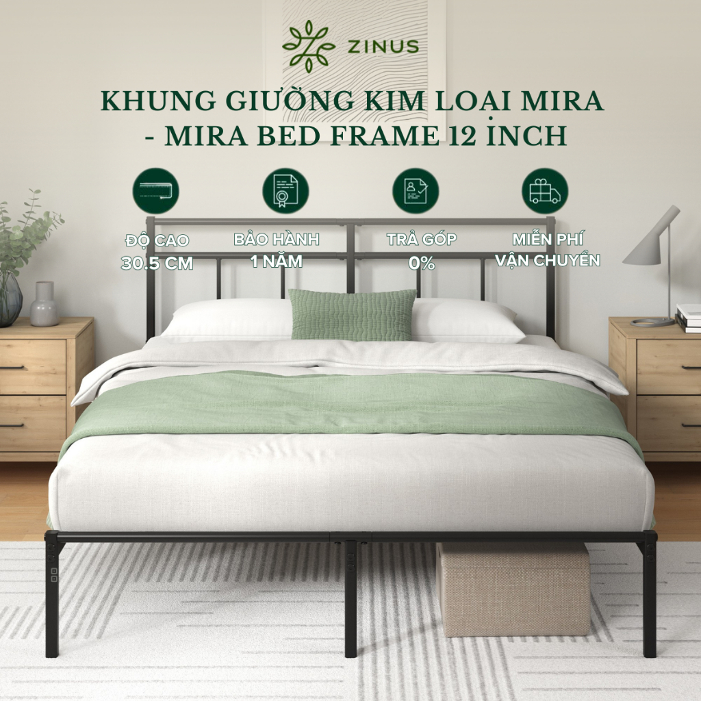 Giường Zinus Kim Loại Mira - Đệm khung giường