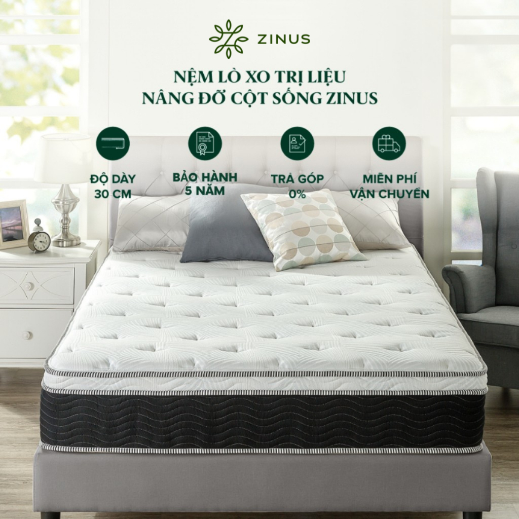 Nệm Lò Xo Trị Liệu Cao Cấp Dày 30cm Zinus - 12in iCoil Premium Spring Mattress