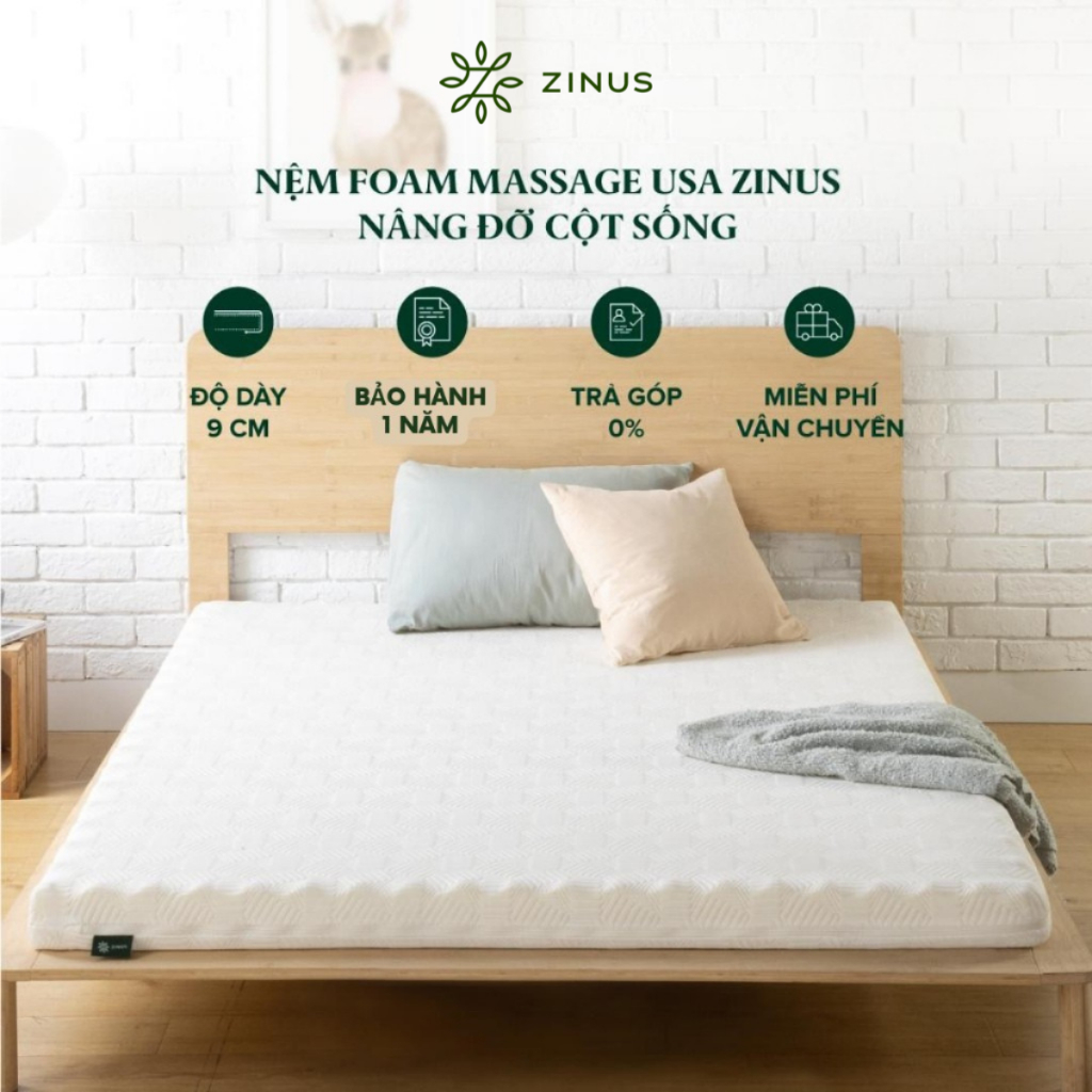 Nệm Cao su non Massage Zinus 9cm - Nâng Đỡ Cột Sống, Giảm Nhức Mỏi Toàn Thân & Thoáng Khí